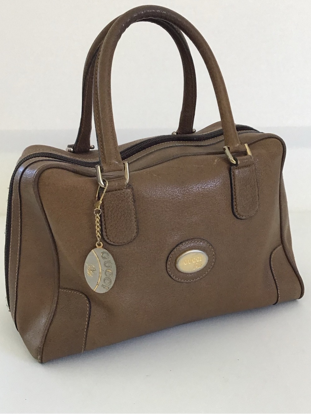 Vintage Gucci Plus Brown Leather Satchel Handbag Italy